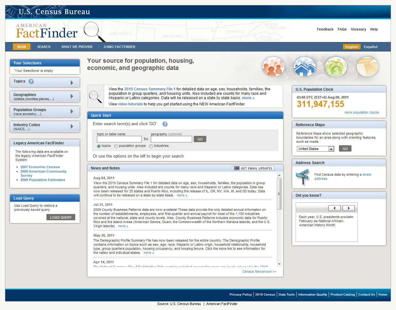 American FactFinder Homepage